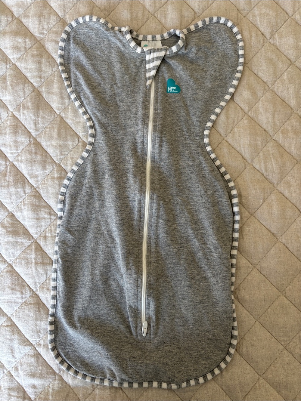 Love to dream Grey Swaddle Sleep Sack with Striped Trim